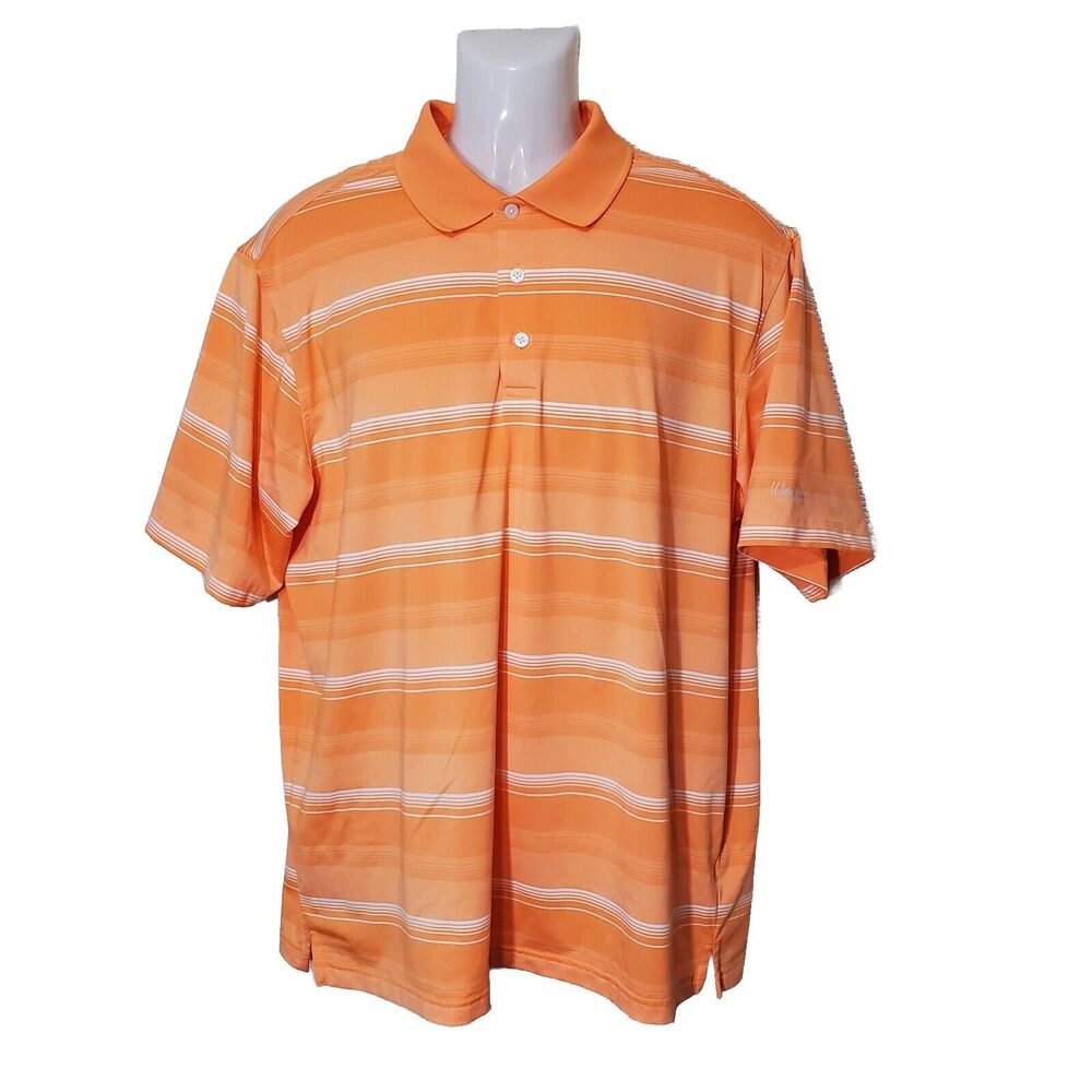 Walter Hagen Golf Polo Shirt Mens XL Orange White Striped 11 Majors